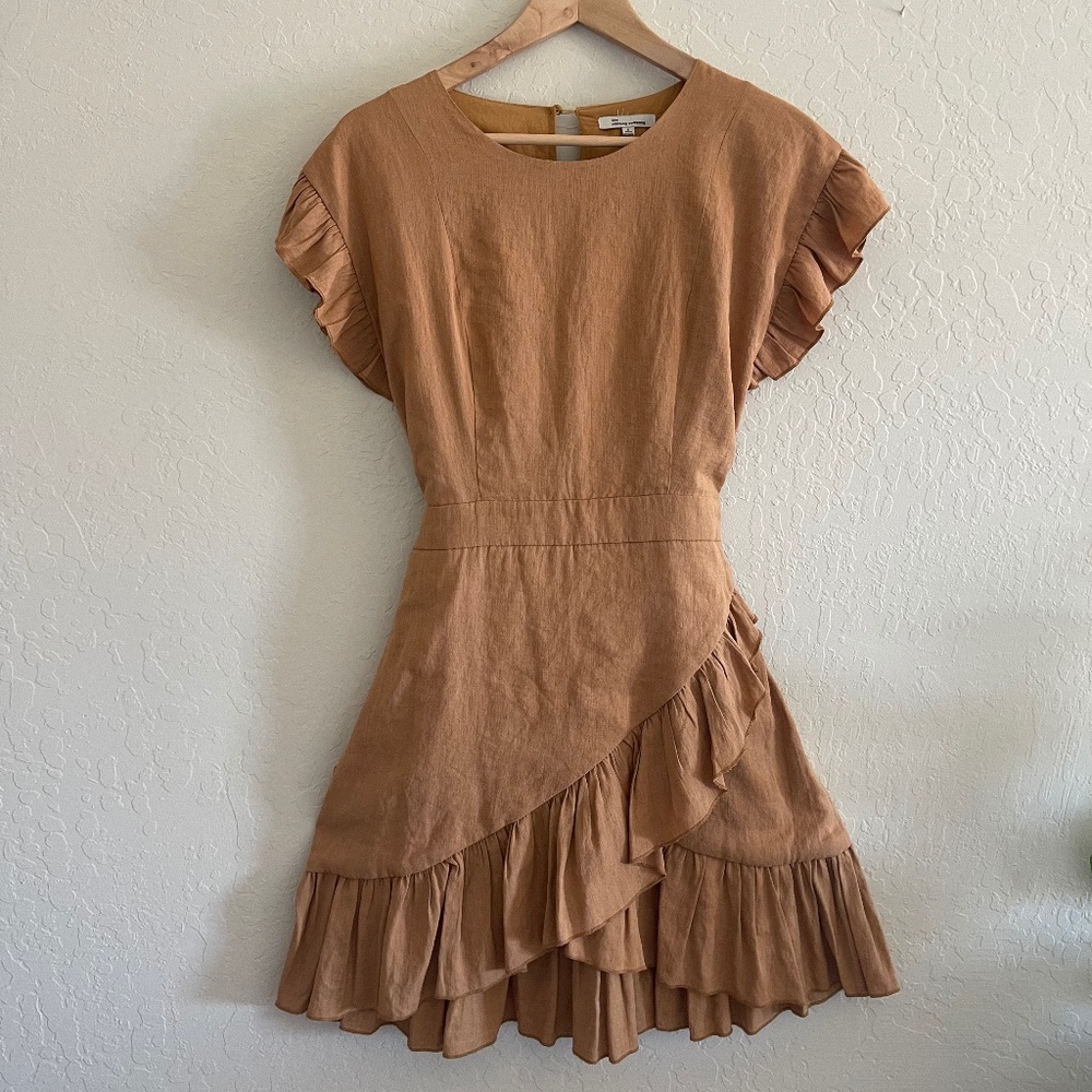 Beautiful Mustard Yellow Cotton-Linen Dress with Ruffle by The Clothing Company